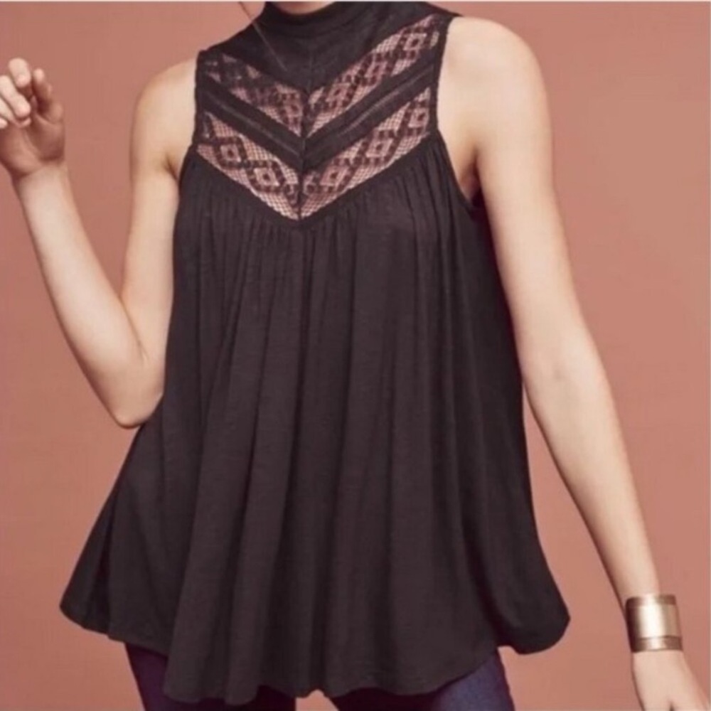 Anthropologie Deletta Plum Lace Trim Swing Top S
